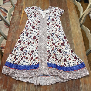 Dear John Xavia White Blue Floral Full Button Flowy Summer Dress XL NWT